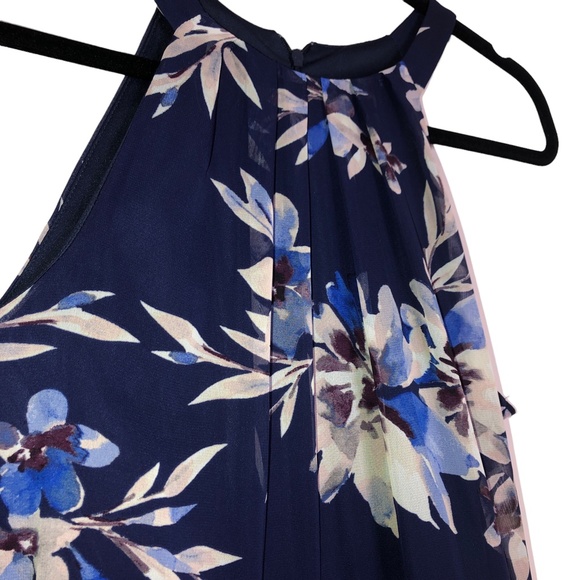 Eliza J Navy Blue Floral Halter Maxi Evening Wedding Party Dress Size 8 - Picture 11 of 14